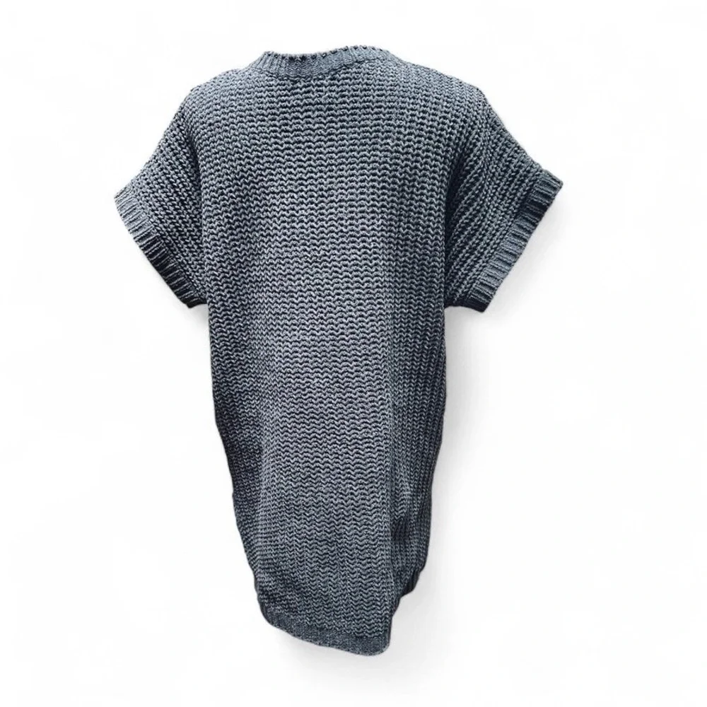 POL Clothing Chenille Sweater Oversized Short Sleeve‎ High Low Deep Grey Size M